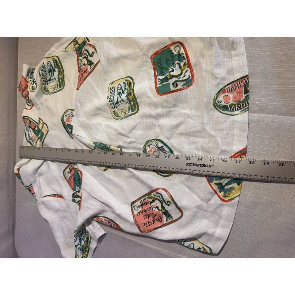 Jane + Delancey Sardine Print Shirt Women’s L Linen Blend Button Up - Picture 9 of 10